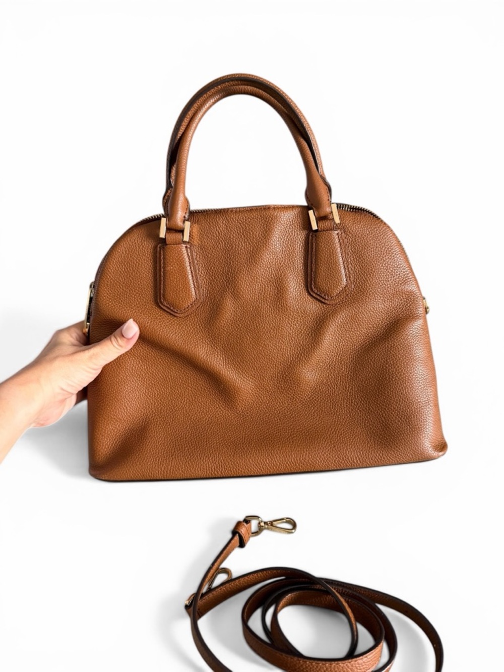 Michael Kors Cognac Brown Pebbled Leather Satchel with Detachable Strap - Picture 6 of 11